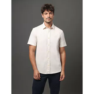 Camisa Masculina Linen Cotton Calvin Klein Jeans - Off White em Oferta na Shopee