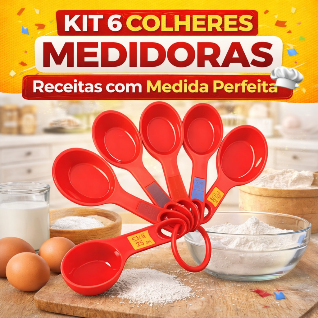 Conjunto Jogo Colheres Medidoras 6 Peças Vermelho Medidas cu