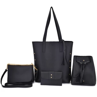 Kit 4 Peças Conjunto de Bolsas feminina sacola média transversal de mão Baguete pequena + carteira Bag Clutch Promoção