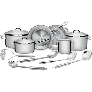 Jogo de Panelas em Aço Inox Tramontina Solar com Indução e Utensílios em Inox 11pçs em Oferta na Shopee