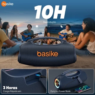 Basike Caixa de Som Bluetooth Estéreo 80W Potente IPX6 TWS RGB