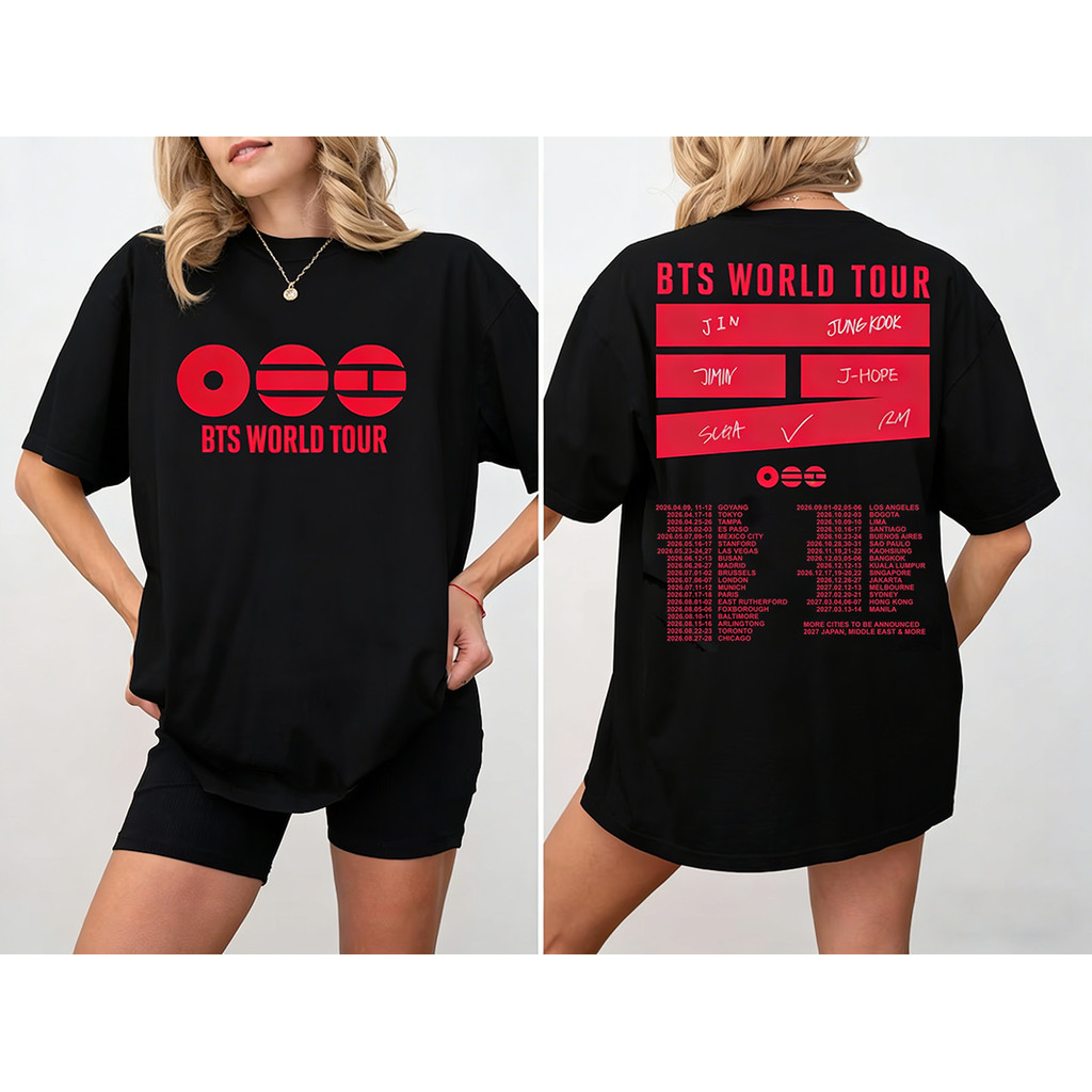 Camiseta Feminina Estampa B.T.S Turnê Mundial 2026 Army Merch BTS
