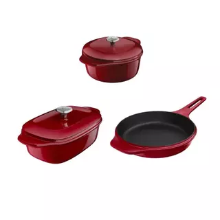 Jogo de Panelas Electrolux de Ferro Fundido Esmaltado Vermelha Expert com 3 Peças em Oferta na Shopee