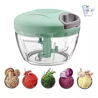 Processador Manual 500ml 3 Lâminas Triturador Alimentos Pica Cebola Alho Temperos Sem Energia