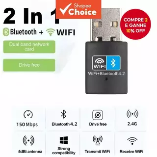 Adaptador USB WiFi Bluetooth 150Mbps 2.4GHz 2 Em 1 Transmissor Receptor Externo RTL8723 em Oferta na Shopee