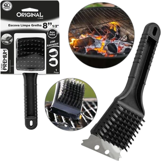 Escova Para Grelha Cerdas de Aço Limpa Grelha de Churrasqueira Com Raspador Original Line em Oferta na Shopee
