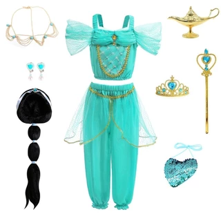 Ternos infantis de jasmim Roupas infantis Meninas Halloween cosplay Princesa Jasmine Ternos Trajes de aniversário Presen