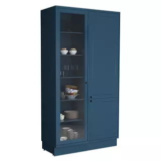 Cristaleira MDF Herval Viana, 3 Portas, com Vidro, Azul Orion em Oferta na Shopee