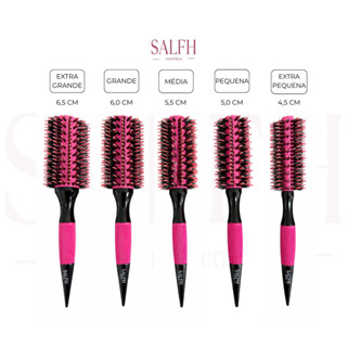 Kit 5 Escova de Cabelo Profissional Cerâmica Cabeleireiro Cerdas de Javali e Nylon Cor Rosa Salfh