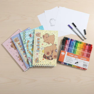 Kit Criativo para Crianças com 48 Marcadores Coloridos e Cadernos de Desenho em Oferta na Shopee