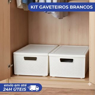 Kit 2 Gaveteiros Organizadores Rattan Nitron Branco ou Preto