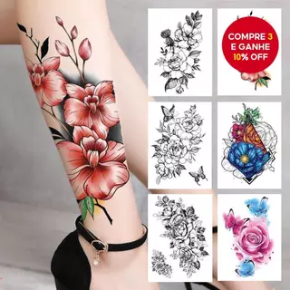 Tatuagem Temporária De Flor 3D Em Aquarela , Peônia E Designs De Renda Para Mulheres , Adesivos Florais De Perna em Oferta na Shopee