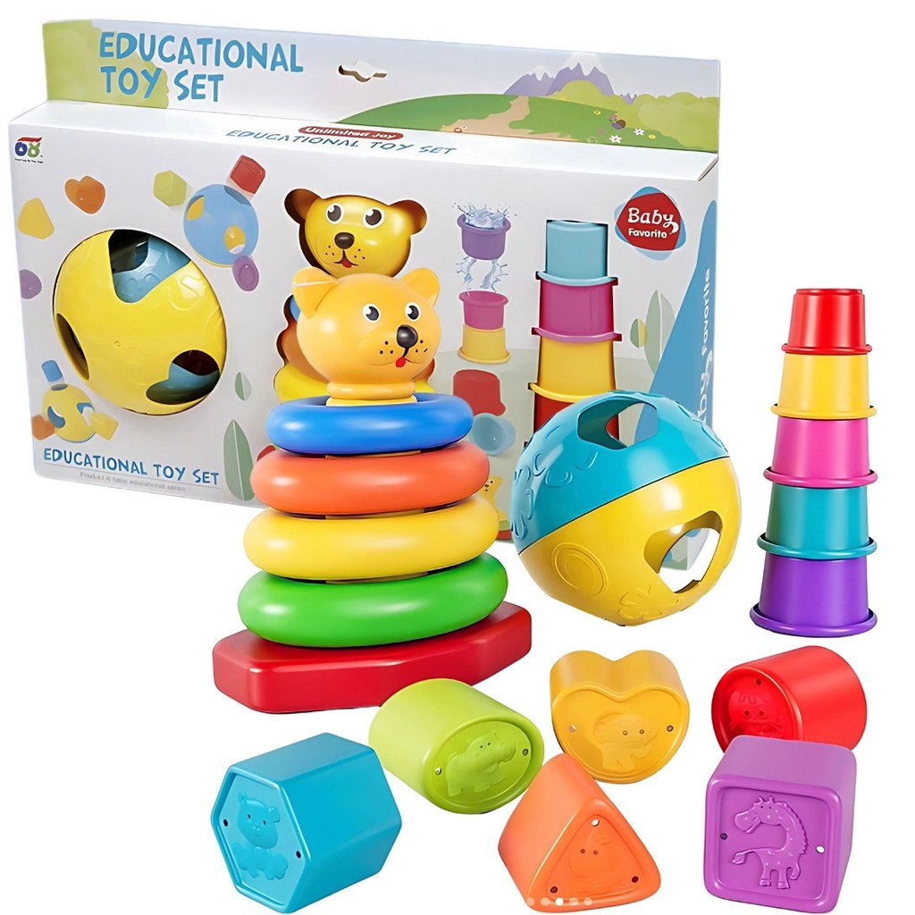 Jogo de Encaixe e Empilhar Blocos 19 Peças Educativo Didático Infantil ...