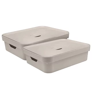 Caixa Organizadora Ou Cube G 16l Com Tampa Bege - Embalagem Com 2 Unidades em Oferta na Shopee