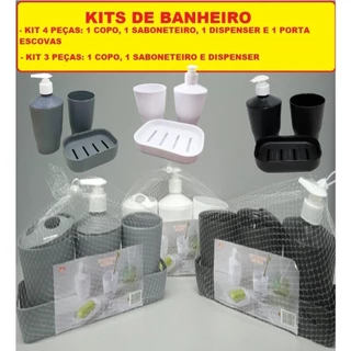 Kits 4 E 3Peças Banheiro Preto Cinza Branco Plástico Útil Copo Saboneteira Dispenser Porta Escovas em Oferta na Shopee