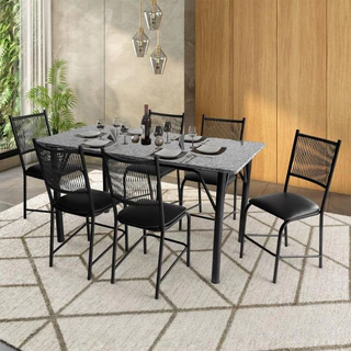 Mesa de Jantar Retangular Cairo com 6 Cadeiras e Tampo em Granito Famais em Oferta na Shopee