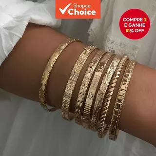 7pcs/Set Fashion Vintage Elegante Hexagon Star Twist Design Bangle Bracelet Ouro Cor Jóias De Mão Presente em Oferta na Shopee