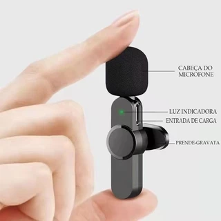 Microfone de Lapela Sem Fio para Vlog Compatível com iPhone Áudio Profissional Portátil