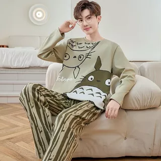 Pijama Masculino Primavera E Outono Manga Longa Desenho Animado Totoro Mais Gordura Plus Size Conjunto Para Casa Comprida em Oferta na Shopee