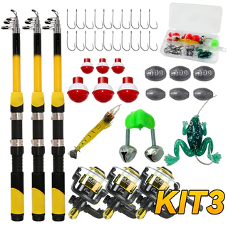 Kit Barato Vara+molinete+itens Promoção Kit De Pesca Com 3 Peças 3 Vara de Pescar 1.8 Metros+ 3 Molinete em Oferta na Shopee