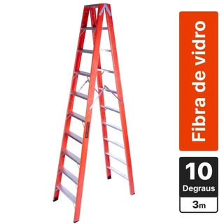 Escada tesoura dupla em fibra de vidro 10 degraus 3 m - ESC10300 Rotterman em Oferta na Shopee