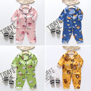 Novos Conjuntos de Pijama de Seda e Cetim para Crianças 2025, Roupa de Meninos com Estampa de Desenho BDAG em Oferta na Shopee