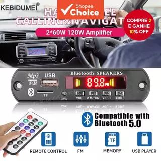 Amplificador 120W Bluetooth 5.0 Placa Decodificadora MP3 12V Viva-Voz Áudio Para Carro USB TF Rádio FM Pro em Oferta na Shopee