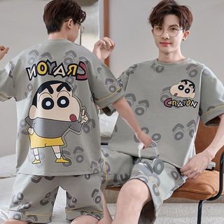 Pijama Fino De Desenho Animado Masculino Manga Curta Terno Verão Bonito Plus Size Jin Roupas Para Casa Casual Pode Ser Usado Fora Rufião em Oferta na Shopee