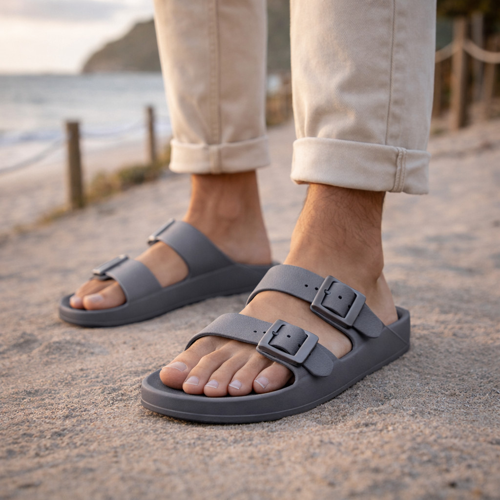 Chinelo Masculino Slide Anatômico Dupla Fivela Antiderrapante
