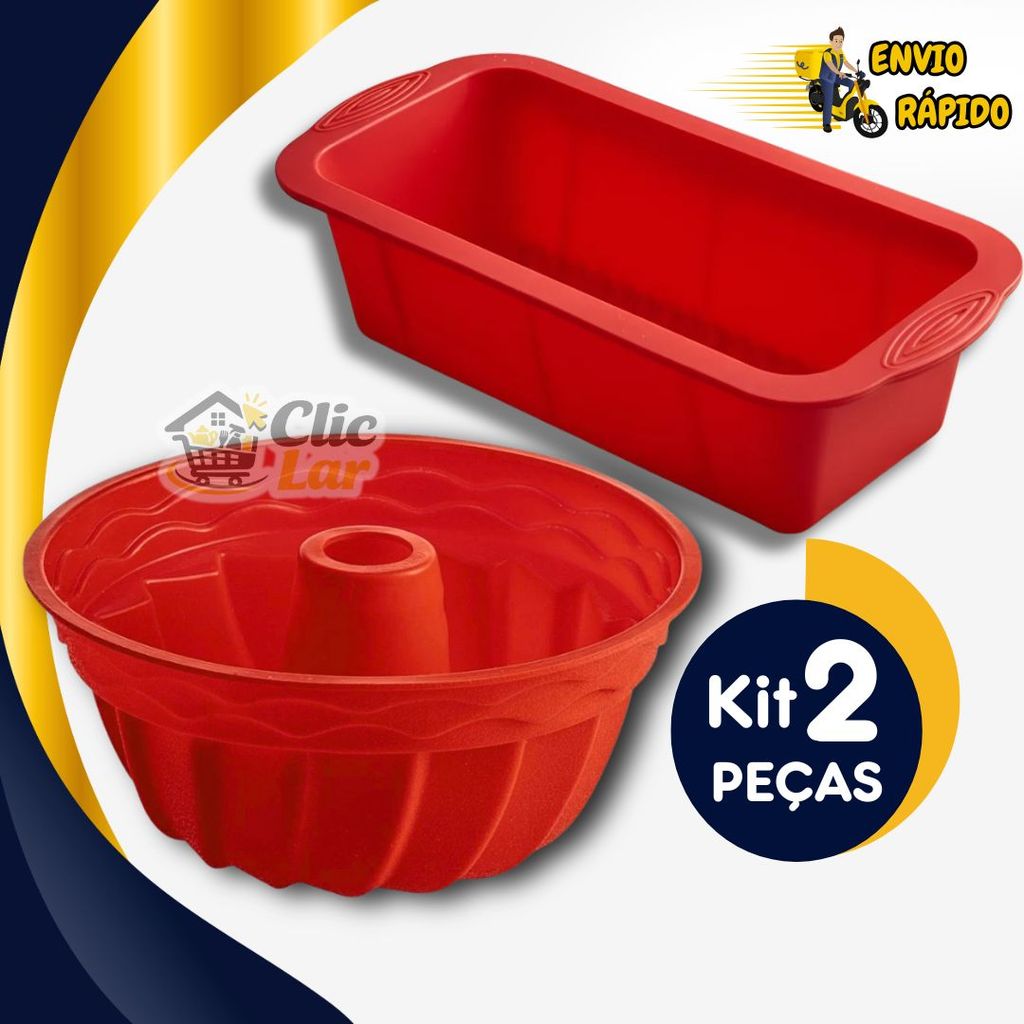 Kit 2 Forma Antiaderente de Silicone Para Assar Bolos Pães P