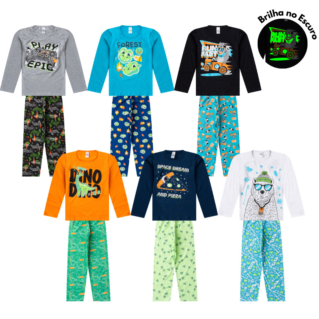 Conjunto Pijama Longo Algodão Juvenil MENINO 10 ao 14 Brilha no Escuro em Oferta na Shopee