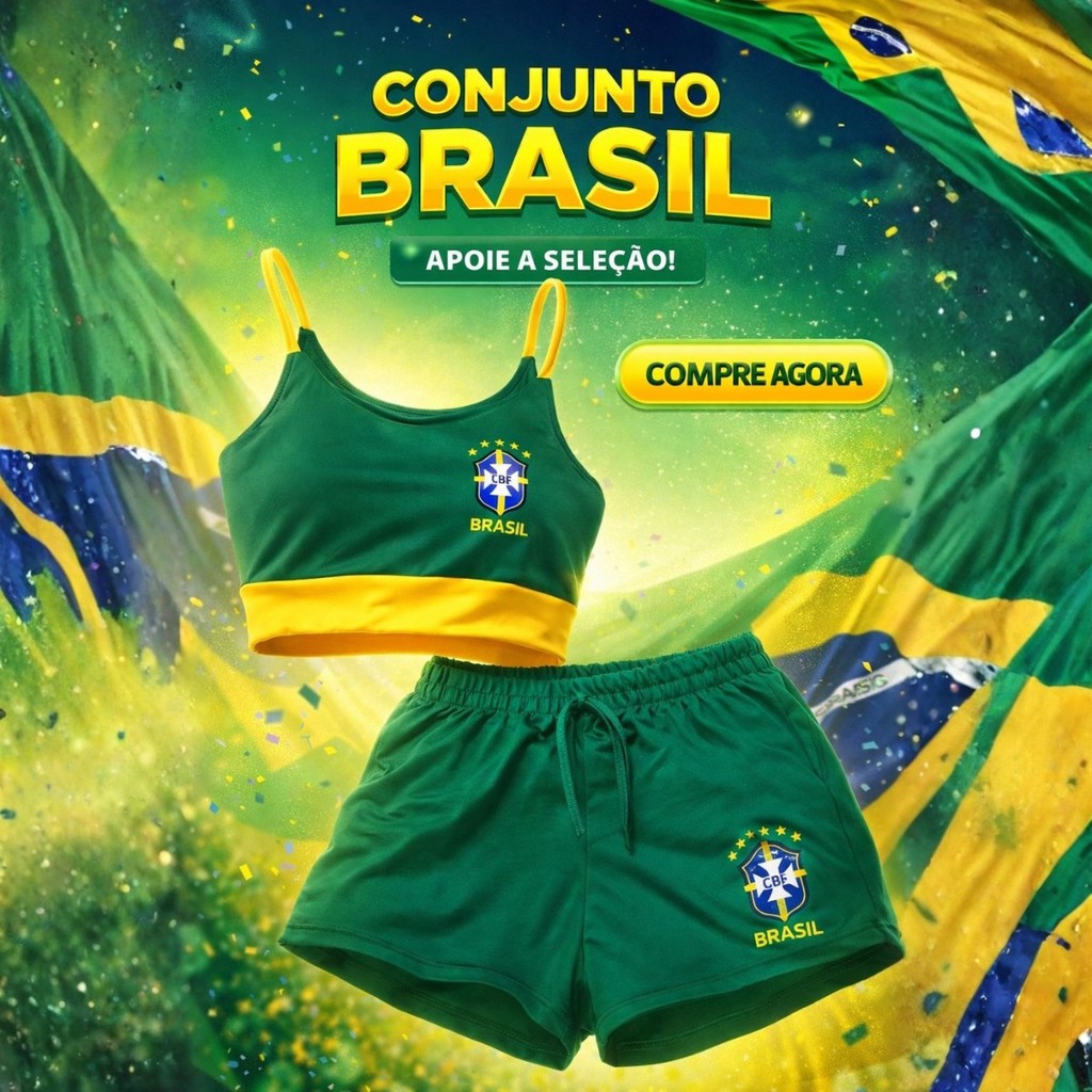 Conjunto Brasil Feminino torcedor Cropped e shorts em : Compre o Melhor Preço e Entrega Rápida Copa