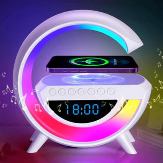 Caxinha de Som G -Speaker COR BRANCA Com Relógio Luminária Bluetooth Inteligente Carregador Sem Fio Led Luz COM RELÓGIO