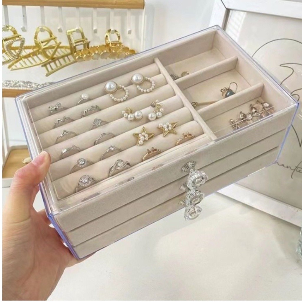 Porta Joia Acrílico Luxo com 3 Camadas- Brinco/ Anel/ Colar/ Pulseira caixa de joias de camada única