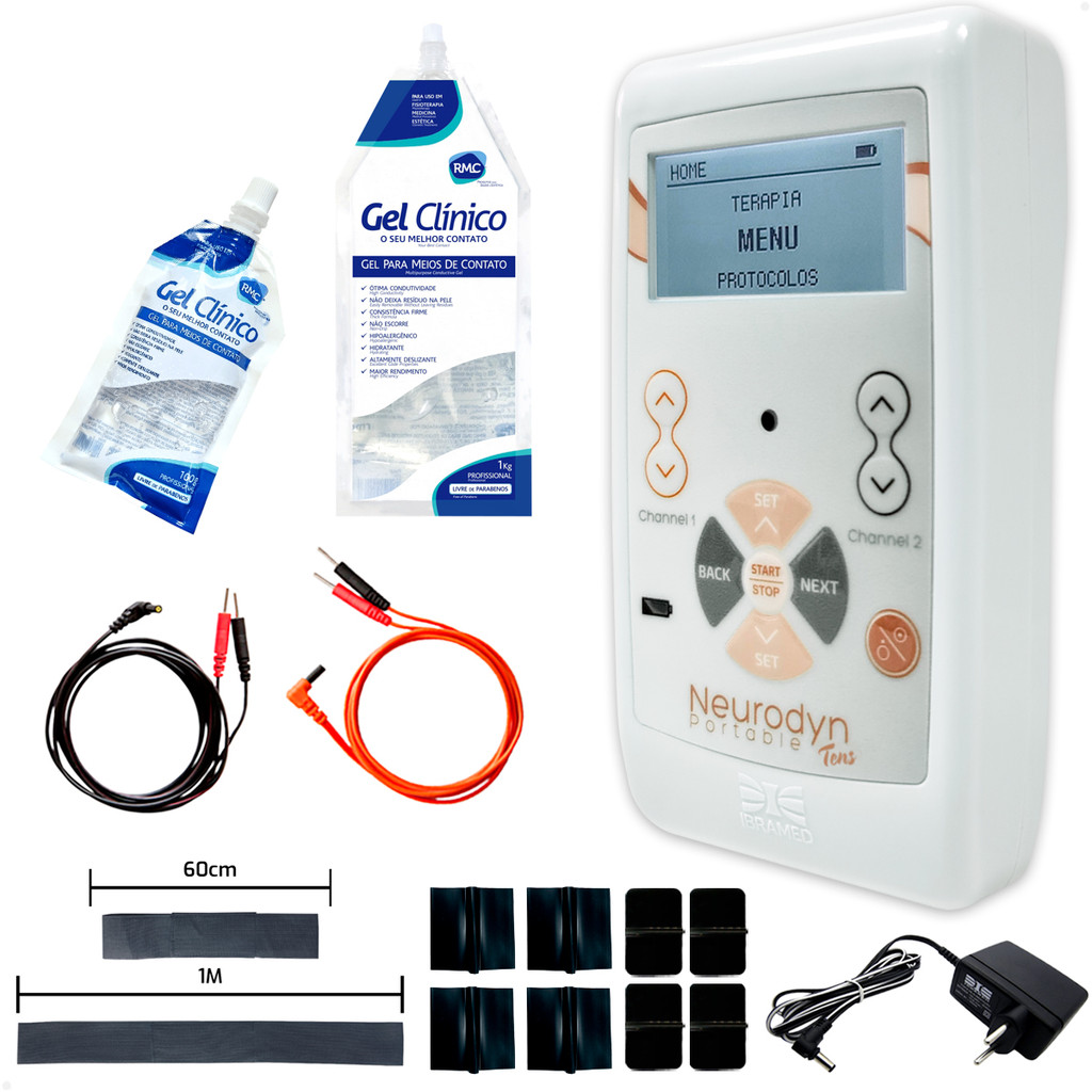 Kit Neurodyn Portable Ibramed TENS 4 Eletrodos Cintas Gel 1kg ...