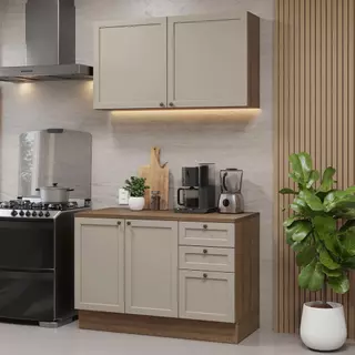 Armário de Cozinha Compacta 120 cm Rustic/Crema Vik Madesa 01 em Oferta na Shopee