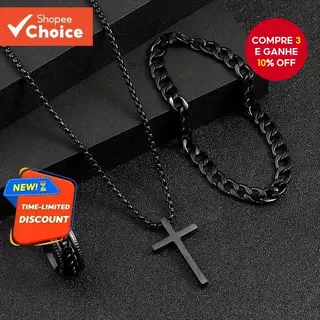 Cruz Pingente Colar Pulseira Anel Conjunto Gótico 3 Pçs Titânio Aço Cubana Corrente Hip Hop Presente em Oferta na Shopee