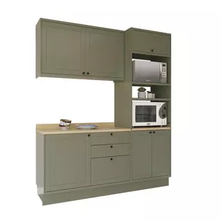 Cozinha Modulada Pequena Herval Viana, 4 Peças, Verde Hill e Carvalho Nature em Oferta na Shopee