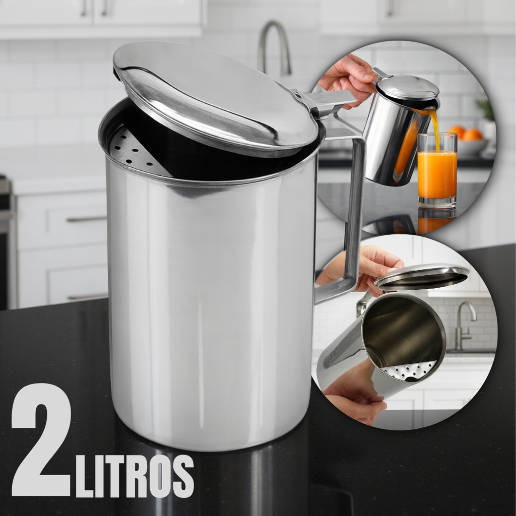 Jarra Inox 2 Litros Com Tampa Aparador De Gelo Água Suco Buffet ...