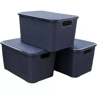 Cesto Rattan Arqplast 7L Organizador Multiuso com Tampa – Cesto de Plástico para Quarto Banheiro Cozinha em Oferta na Shopee