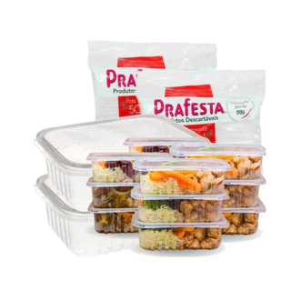 24/48 Potes Marmita Descartável 250/350/500/750/1000ml Fitness Fit Freezer Microondas dieta PRAFESTA