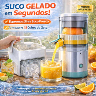 Kit Espremedor Elétrico + Forma de Gelo 48 Cubos com Caixa | Suco Gelado em Segundos em Oferta na Shopee
