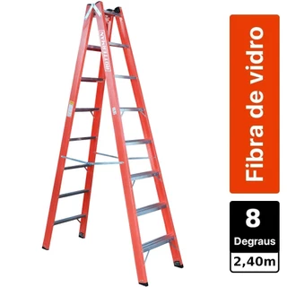 Escada de fibra de vidro 8 degraus 2,40 m modelo americano dupla - Profissional - Rotterman em Oferta na Shopee