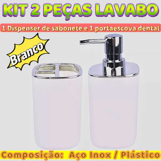 Kit Lavabo 2 Peças Com 1 Dispenser de Sabonete Líquido E 1 Porta Escova De Dente Branco Banheiro Pia em Oferta na Shopee