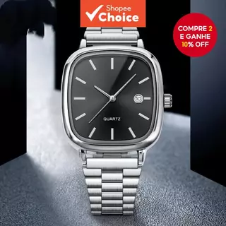 Relógio de Quartzo com Calendário Fashion Square, Luxo, Aço Inoxidável, Relógio de Negócios para Homens em Oferta na Shopee