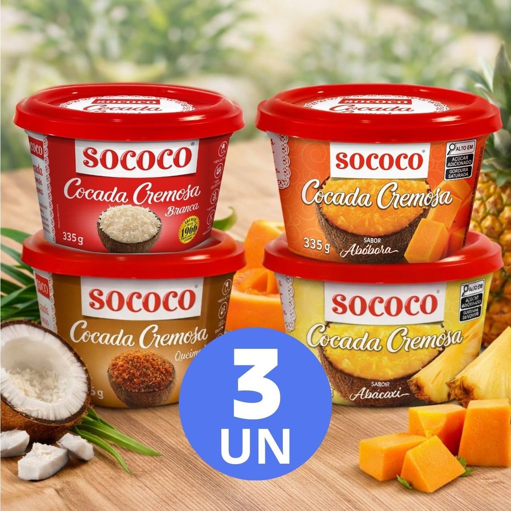 Pack 3un Cocada Doce Cremosa de Coco Branco, Coco Queimado, com Abóbora ...