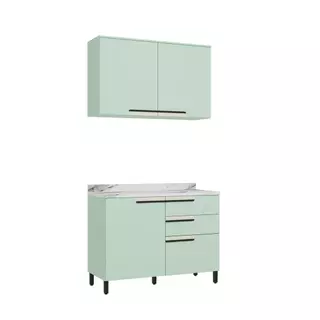 Cozinha Pequena Modulada Herval Manhattan, 120 cm, Verde Bali em Oferta na Shopee