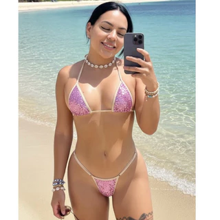 Biquíni Virgínia Paetê Brilho Fio Dental Maquinha de Bronze Fita Cortininha em Oferta na Shopee