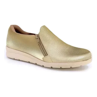 Tênis Feminino Usaflex Couro Dourado Ouro Zíper Anti Impacto Confortável Leve Casual Moda Feminina em Oferta na Shopee