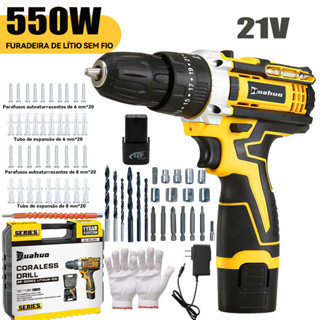 【110V e 220V】550W Furadeira Parafusadeira 2 Baterias 12V Sem Fio Impacto Com Maleta Completo.